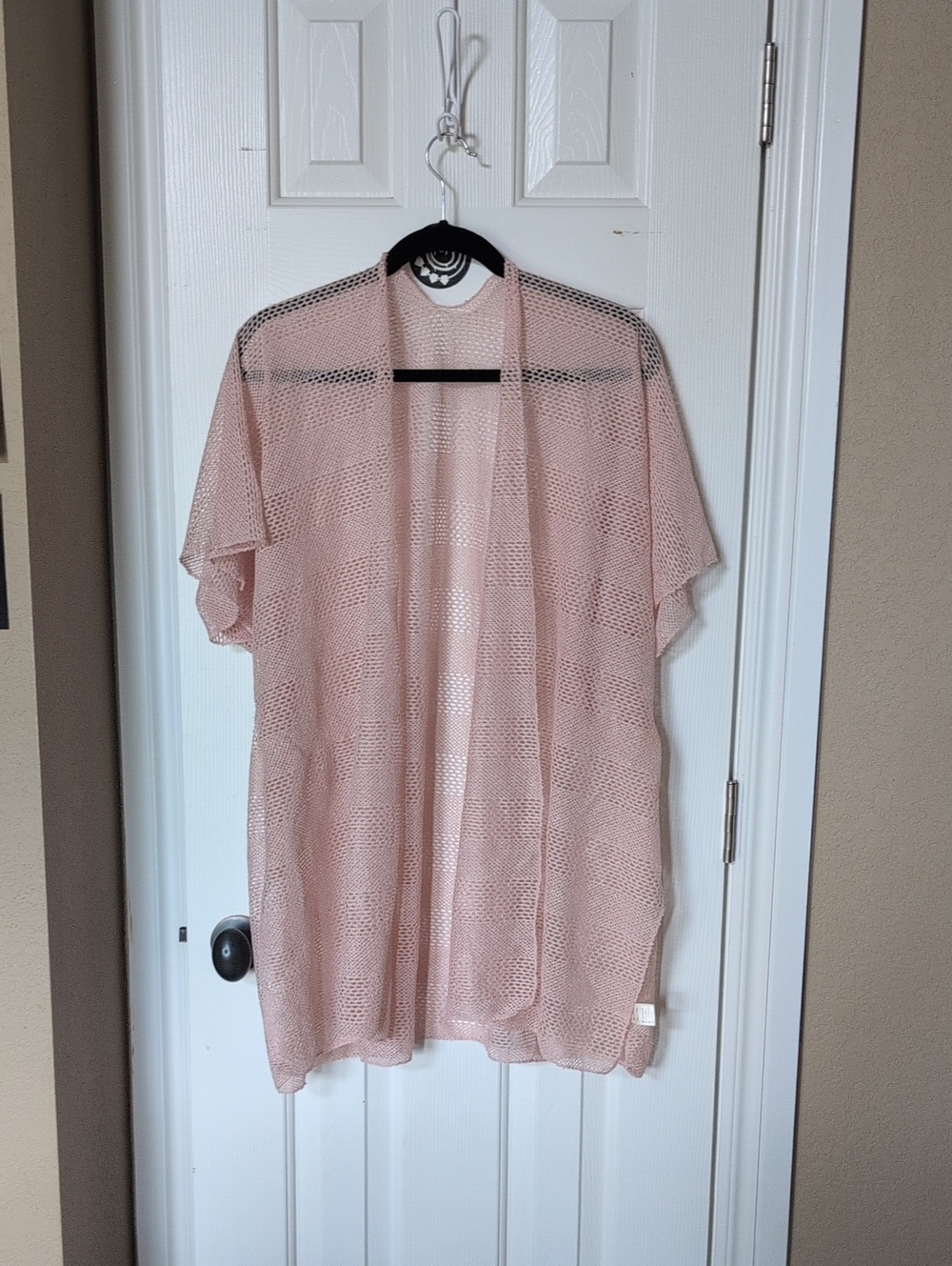 Light Pink Sheer Crochet Kimono Cardigan